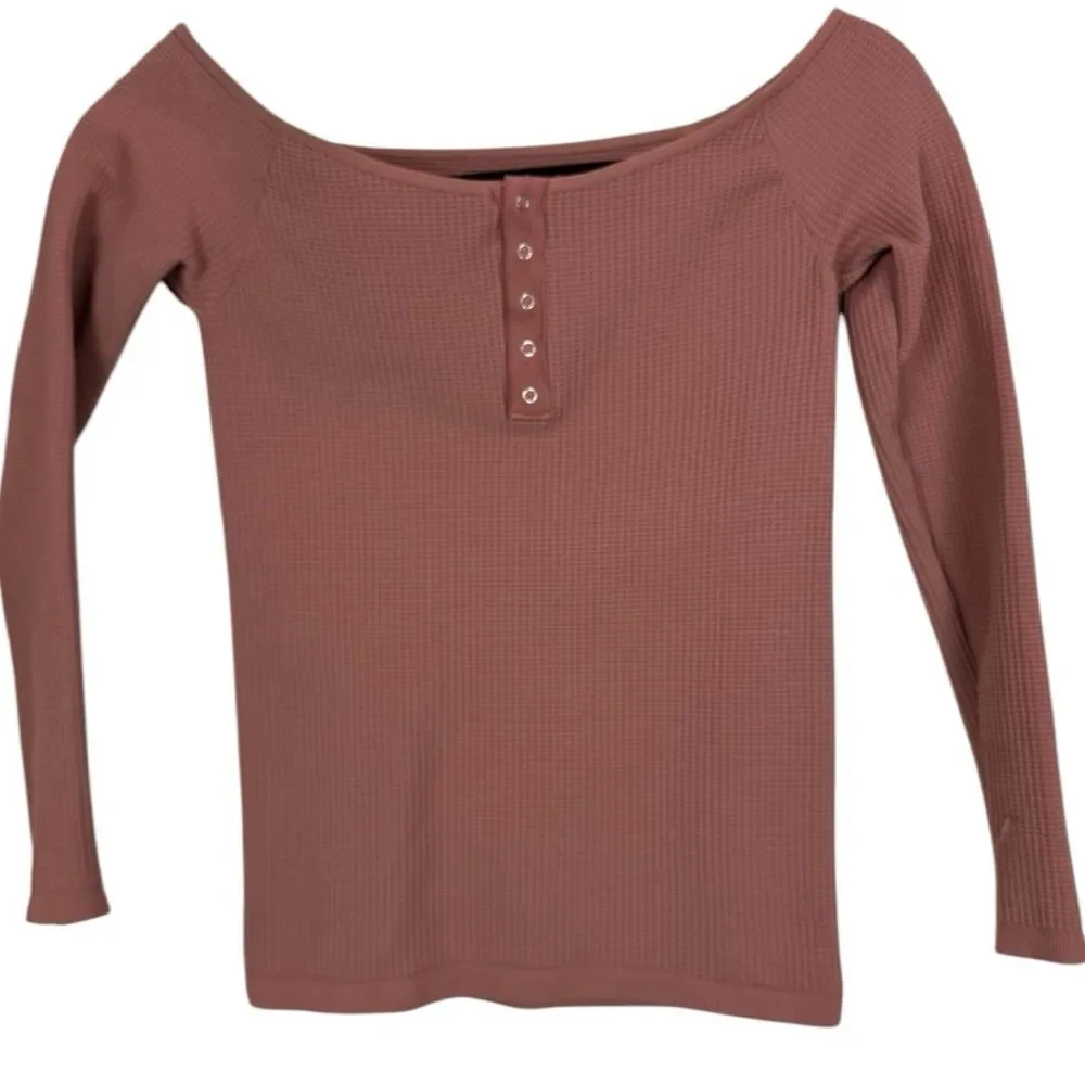 Intimately Free People Seamless Waffle Knit Off Shoulder Snap Button Top M/L